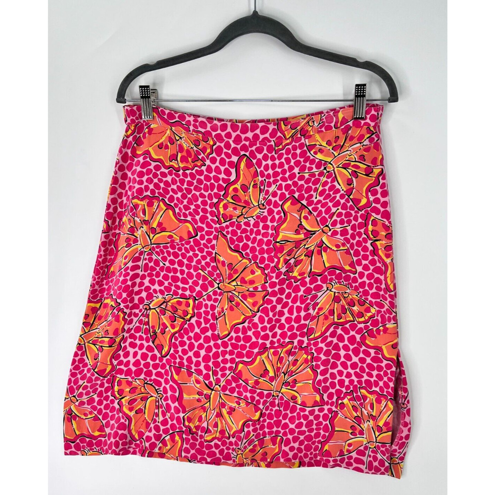 Lilly Pulitzer Silk A-Line Skirt Butterfly Print Pink Orange Women's Size 4
